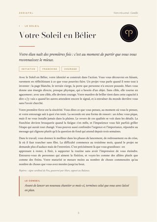 Page intérieure : le Soleil commenté, mots-clés et conseil